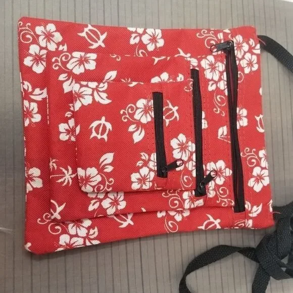 Cute crossbody red floral 3 zipper bag - Picture 2 of 7